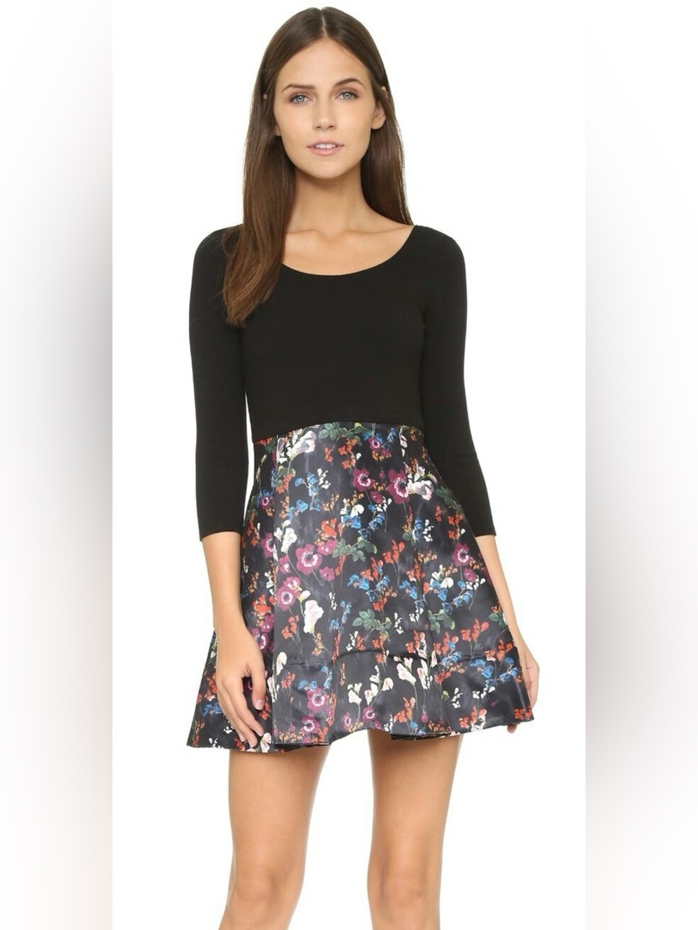 Alice + Olivia Amie Fall Garden Print Combo dress Fit & Flare Black Size 4